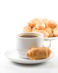 Appetizing pie and cup of coffee on a white background