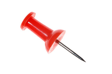 Detail shot of red drawing pin over white