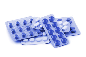 Packs of pills isolated on white background