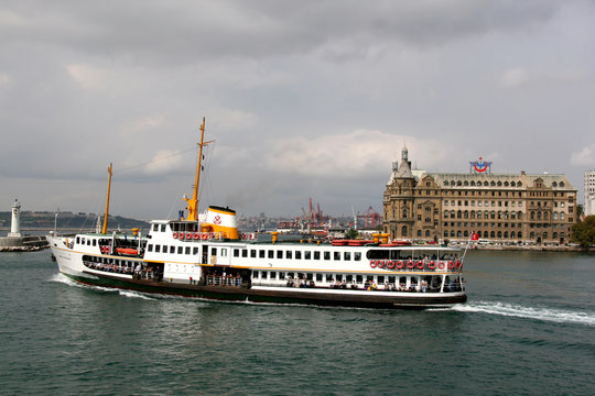 Steamboat on Kadikoy harbor. Istanbul - Turkey