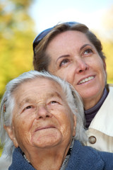 Elderly woman with her daughter