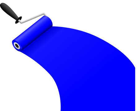 roller brush with blue paint vector illustration
