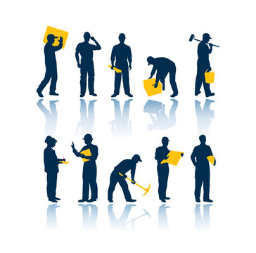 Workers vector silhouettes
