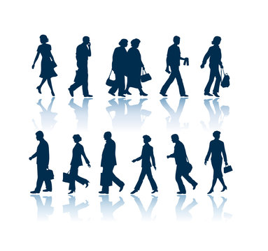 Walking people vector silhouettes