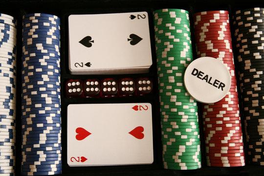 poker chips, dice, cards, dealar chip