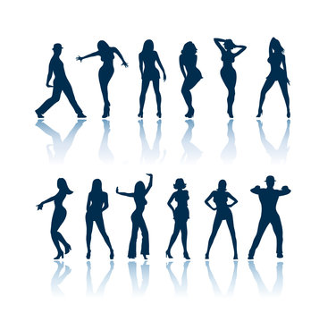Dancing people vector silhouettes