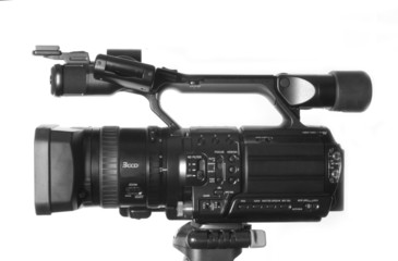 sideview of professional HDV camcorder isolated on white