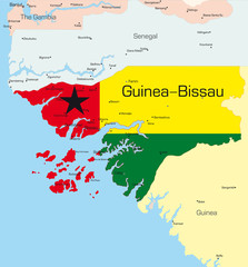 map of Guinea-Bissau country colored by national flag..