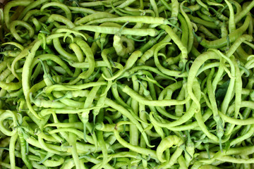 Green peppers on the market place