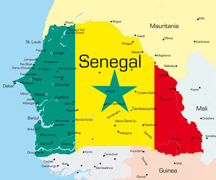 map of Senegal country colored by national flag.