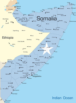 map of Somalia colored by national flag.