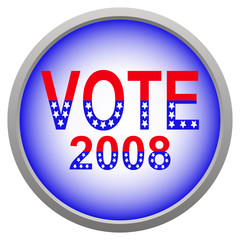 Vector button with words vote 2008 in design based on USA flag.