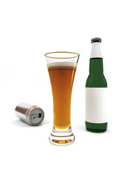 Beer in glass and beer bottle with blank label