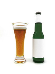 Beer in glass and beer bottle with blank label