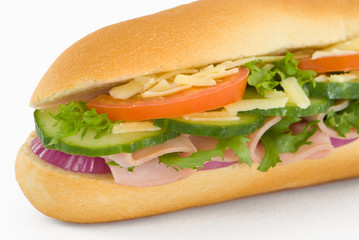 Close up image of ham salad baguette