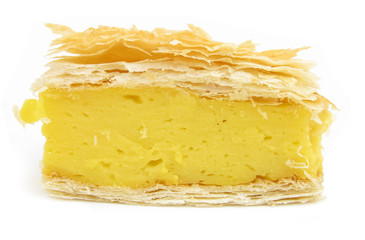 Cream pie cake zellow on white