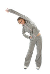 Young girl doing fitness isolated on white