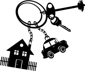 Keys from the car and houses on a white background