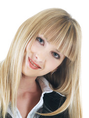 Naklejka premium smiling beautiful girl isolated on white