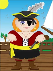 Zelfklevend Fotobehang Vrouwelijke piraat die zich op boot bevindt © HerArtSheLoves