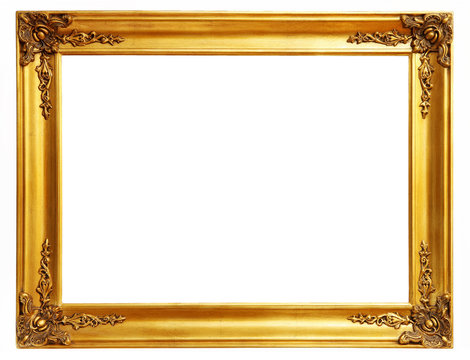 old antique gold frame over white background with clipping path