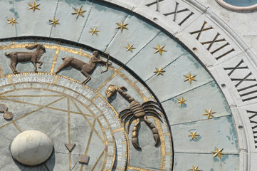 Italy, Padua: Ancient zodiacal wall clock detail