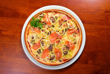 tomato pizza  on plate.Italian kitchen