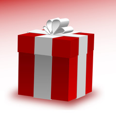 Red giftbox with white ribbon.