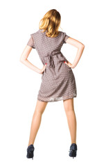 Slim sexy woman backside view. Isolated on white.