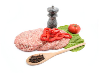 hamburger meat with vegetable isolated on white