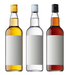 three bottle of liqueur isolated on white