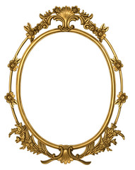 Oval metal frame in gold with floral borders