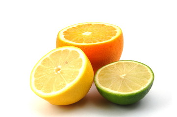 Fototapeta na wymiar fresh lemon , orange , and citron fruits isolated on a white