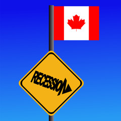 Recession warning sign and Canadian flag illustration