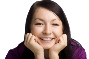 beautiful woman girl smiling isolated over a white background