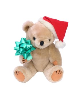 Christmas teddy bear with green bow.