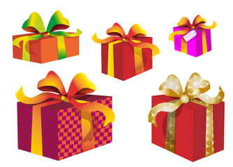 Paquets cadeaux rose, rouge et orange