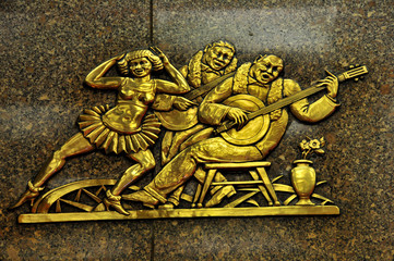 New York City - Radio City Music Hall, Emblem über Haupteingang - obrazy, fototapety, plakaty