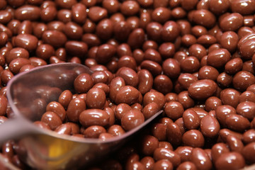 details of many chocolate candy in close up