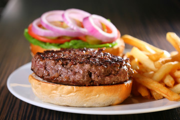 Hamburger with fries