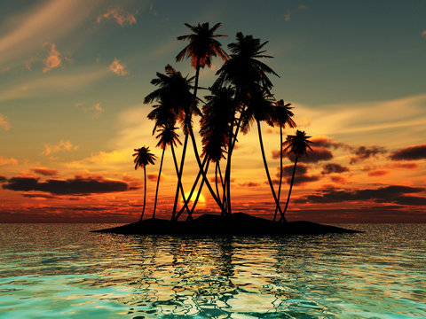 Traum Sonnenuntergang auf einer einsamen Insel