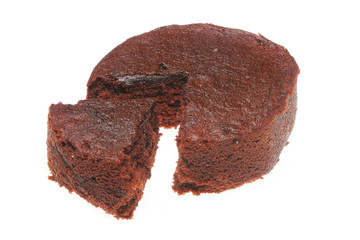 Chocolate sponge cake with slice cut out