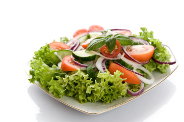 Fresh salad with onion, tomato and basil