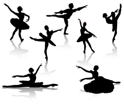 Black silhouettes of ballerinas and dancer