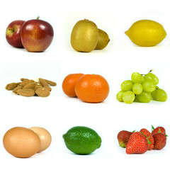 Isolated fruit and veg selections.