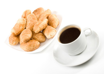 Appetizing pie and cup of coffee on a white background