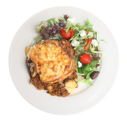 Traditional moussaka with Greek side salad