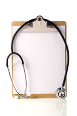 A doctor or nurses clipboard with a stethoscope