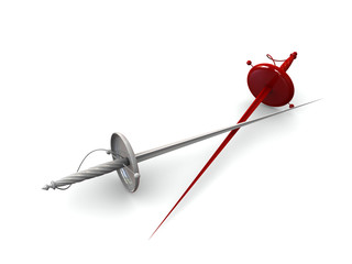 red and white swords duel. 3d