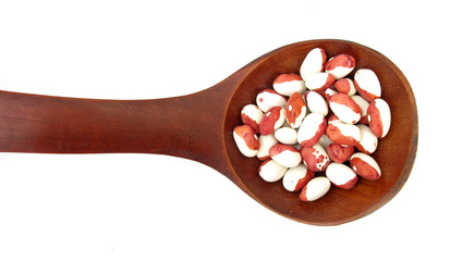 Beans Pinto purple and white in wooden spoon